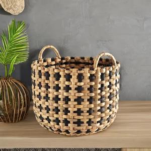 <b>Round</b> water hyacinth <b>basket</b> in natural color with black accents Handmade Storage <b>Basket</b> Wholesale eco-friendly Made in Vietnam - Product Image 6