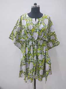 Robe bohème en coton blanc à col en V, imprimé animalier bleu, manches mi-longues, coupe ample, longueur midi, à nouer devant, décontractée, printemps/été, respirante, simple - Product Image 4