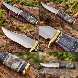 Cuchillo Bowie de Acero Inoxidable Hecho a Mano para Camping con Mango Decorativo de Hueso y Madera, Funda de Cuero y Empuñadura de Latón - OEM Personalizable DIY - Product Image 5