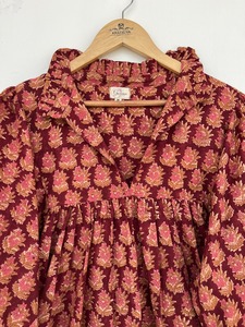 Women Maroon Cotton Maxi Dress Floral Buta Print <b>Balloon</b> Sleeve Boutique Wholesale - Product Image 4