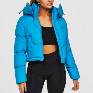 Blue Women's Quilted Hooded Jacket Regular Length Full Sleeve Solid Color Winter Warm Polyester Wadding Windproof Waterproof - Product Image 1