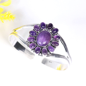 New Arrival <b>Amethyst</b> Adjustable Cuff <b>Bracelet</b> Custom Opaque Gemstone Cluster Silver Plated Fashion Jewelry for Bulk Manufacarers - Product Image 1