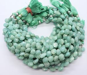 Perles en Amazonite Naturelle Facettée en Forme de Cœur AAA 8-9MM, Perles de Pierre Précieuse Amazonite, Fil de 9 Pouces, Perles en Amazonite Facettée en Forme de Cœur en Gros - Product Image 1