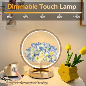 Lampada a Sfera con Fiori di Ortensia, Ricaricabile Senza Fili, Luce Notturna Dimmerabile a 3 Intensità, Regalo per Donne/Mamme, Accessorio per Camera da Letto - Product Image 1