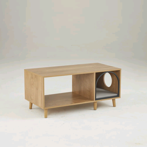 Mesa de Centro Moderna de Lujo Ligero en Madera Maciza 2 en 1 con Cueva para Mascotas, Entrada en Arco y Ventana Lateral para Sala de Estar/Apartamento - Product Image 4