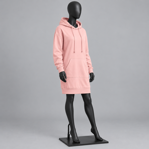 <b>Women's</b> <b>Pink</b> Cotton Fleece Pullover <b>Hoodie</b> Dress Sweatshirt Drawstring Hood Front Pocket Winter Casual Long Full Sleeves - Product Image 4