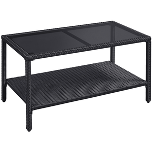 Tavolino da caffè da esterno in vimini con ripiano portaoggetti, colore nero - Product Image 1