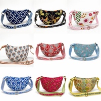 Tas Tangan Lipat Tahan Lama Motif Bunga Geometris Biru Indigo, Bahan Katun Lembut, Tahan Air, Ringan, Gaya Boho, Ramah Lingkungan