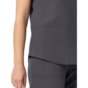 Factory Price Knitted Solid Color V Neck Zipper <b>Scrub</b> <b>Top</b> and Jogger Leg Pants Set Professional Uniform <b>Scrubs</b> for Nursing - Product Image 4