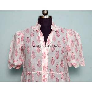 Indian Cotton Floral Block Print Dress Button Down Dress Women's <b>Dressing</b> <b>Gown</b> Casual Dress Print Women short Sleeve <b>Long</b> <b>Length</b> - Product Image 2