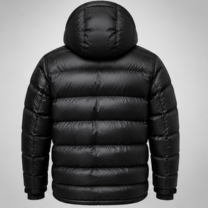 Veste coupe-vent à capuche noire pour homme, coupe-vent d'hiver décontracté, fermeture éclair, coupe régulière, en polyester fin, streetwear - Product Image 2