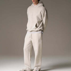 Ensemble de survêtement unisexe gris 2 en 1, sweat-shirt et pantalon de jogging, vêtements de sport décontractés, couleur unie, manches longues, coton léger, automne - Product Image 2