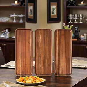 Plateau de service rectangulaire en bois d'acacia écologique pour la décoration de la maison et du salon, plateau de style moderne de haute qualité pour les fêtes - Product Image 1