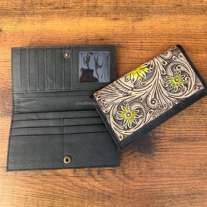 กระเป๋าสตางค์หนังแท้สำหรับผู้หญิงกระเป๋าสตางค์ลายดอกไม้ทำด้วยมือใหม่ - Product Image 5