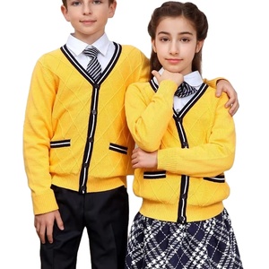 Cárdigan Amarillo con Cuello en V, Bordado Acrílico con Patrón Argyle, Estilo Preppy para Mujer - Product Image 5