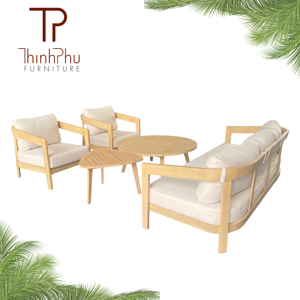 All-Weather Upholstered Cooling <b>Sofa</b> Set Acacia Convertible Indoor Outdoor Living Room Patio Furniture for Hotel Use - Product Image 1