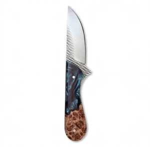 Herramienta utilitaria artesanal de acero para herramientas con punta de corte, mango de madera de resina azul con vetas. - Product Image 5