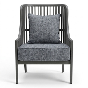 Elegant Comfortable Modern Solid Teak Wood Slat Outdoor Lounge <b>Chair</b> Foam-Filled Dark-<b>Grey</b> Cushion No Assembly Required for - Product Image 2