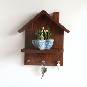 Porte-clés rustique en bois avec étagère pour décoration murale, porte-clés mural en bois fait main avec logo personnalisé - Product Image 1