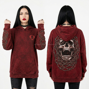 Sudadera con capucha personalizada gris con estampado de calavera radioactiva de riesgo biológico y verde tóxico, de forro polar grueso con lavado ácido, estilo streetwear, venta al por mayor - Product Image 5