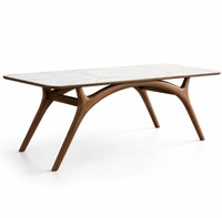 Ensemble de salle à manger moderne du milieu du siècle, 6 pièces, table en bois avec chaises à dossier solide, plateau en pierre, meubles pour la maison