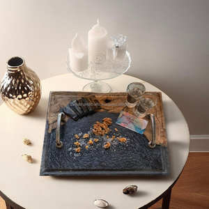 Nouveau plateau de service en bois et résine époxy avec logo personnalisé et motif de modèle d'Inde - Product Image 1