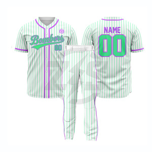 Ensemble uniforme de baseball Zersia International Bombers, blanc, bleu, rouge, à rayures fines, pour homme adulte, en polyester respirant, par sublimation - Product Image 6