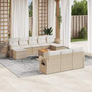 Ensemble de canapés de jardin en rotin PE beige avec structure en acier thermolaqué et bois d'acacia, mobilier d'extérieur haut de gamme - Product Image 1