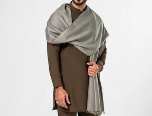 Wholesale 2026 Elegant <b>Men</b> <b>Shawl</b> Traditional Grey Color Jacquard Warm Knitted Kashmiri Pakistan Made <b>Shawls</b> For Wedding - Product Image 4