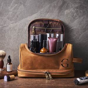 Mens Genuine Leather Toiletry Bag Vintage Dopp <b>Kit</b> Travel Organizer Bag Luxury <b>Shaving</b> Wash Bag Wholesale Price TYG-0102 - Product Image 4