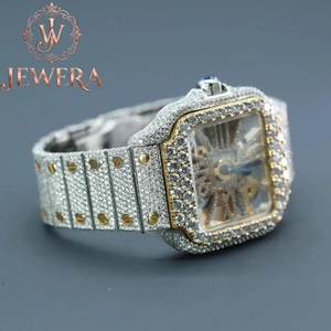 Export Quality High Quality Mens Luxury Full Diamond Stainless Steel <b>Watch</b> 41mm <b>Case</b> Analog Mechanical Auto Blue Glass Butterfly - Product Image 4