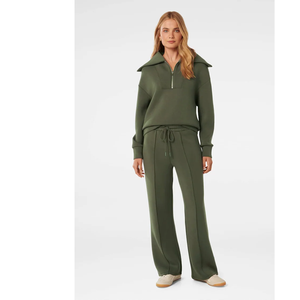 Conjunto Deportivo Verde Oliva para Mujer, Sudadera con Cierre de Media Cremallera, Pantalones Anchos, Corte Holgado Informal, Manga Larga, Color Sólido, Ropa de Otoño, OEM - Product Image 6