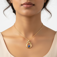 Collier pendentif en saphir plaqué or pour femme, forme goutte d'eau classique, serti de griffes, pierre ronde, bijou à porter au quotidien, mariage
