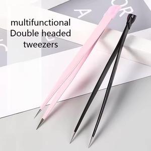 Precision Eyelash Tweezers Stainless Steel <b>Smooth</b> Tip Black and Pink Gradient Handle Makeup <b>Tools</b> - Product Image 2