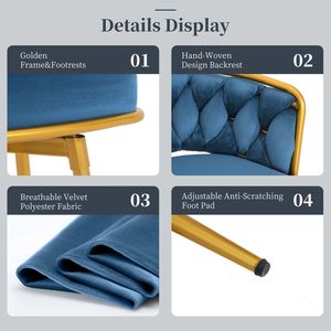 Moderno sgabelli da banco girevoli a schienale basso Set 2 sedie da cucina imbottite in tessuto a mano con gambe in metallo dorato per pranzo - Product Image 6