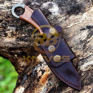 Couteau de chasse en acier Damas sur mesure en gros |   Couteau de brousse pour la survie en plein air avec étui en cuir - Product Image 5