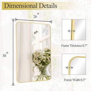 26x38 Inch Round Edge <b>Rectangular</b> Wall Mounted <b>Gold</b> Bathroom <b>Mirror</b> with Illumination and Defogger - Product Image 3