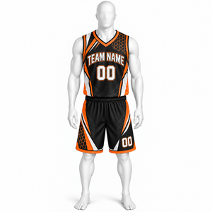 Ensemble de maillots de basket-ball sublimés personnalisés pour hommes, col en V, sans manches, en mesh, vert et noir rayé, 100% polyester, coupe athlétique - Product Image 6