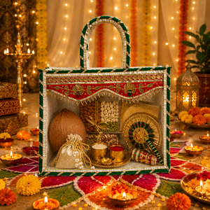Handcrafted Jute <b>Wedding</b> <b>Gift</b> Bag with Clear PVC Window & Embroidery | Decorative Indian Festival <b>Hampers</b> Packing Tote Bag - Product Image 5