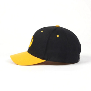 Gorra de Béisbol Negra y Amarilla con Bordado de Sonrisa de Dibujos Animados en el Panel Frontal, 6 Paneles, Ajustable, Unisex, Casual - Product Image 3