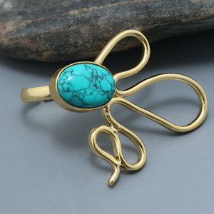 Bague ajustable en laiton plaqué or 18 carats avec turquoise sertie clos, motif floral bohème, pour femme, idéale pour les fêtes, avec coffret cadeau - Product Image 3