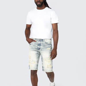 Hot Selling High Street Fashion Elastic Waist <b>Men</b> Denim Shorts High Quality Breathable Summer Waterproof Quick Dry Custom Logo - Product Image 6