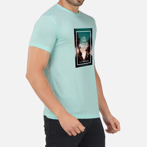 T-shirt à manches courtes bleu clair pour homme, col rond, coupe classique, avec impression photo de Los Angeles, tissu jersey décontracté - Product Image 2