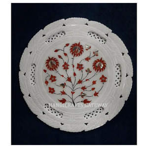 Placa con incrustaciones de mármol blanco natural para decoración del hogar, forma redonda de la mejor calidad india de última producción con el mejor precio de venta - Product Image 3