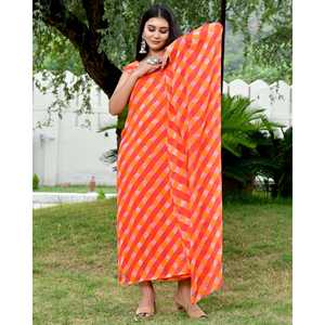 ชุดเดรสสีส้มลายเลเฮริยาแบบพลิ้วไหว ไซส์ XS - Product Image 6