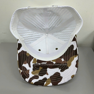 High Quality Print Camo Brim Perforated Cap 3D Embroidered Logo <b>Waterproof</b> Polyester Laser Cut Hole <b>Hat</b> with Rope Sports Gorras - Product Image 4