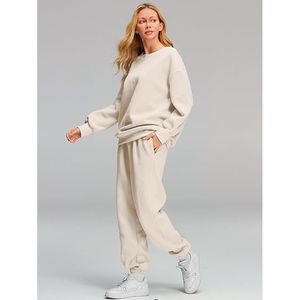 Ensemble sweat à capuche et jogging pour femme avec logo personnalisé, en molleton épais, tenue décontractée pour la maison, en tissu mélange de coton doux - Product Image 5