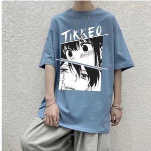 เสื้อยืดโอเวอร์ไซส์ผู้ชาย สีดำ พิมพ์ลายอนิเมะ แขนสั้น คอกลม ทรงหลวม สไตล์สตรีทแวร์ ฮิปฮอป แฟชั่นลำลอง เสื้อยืดผู้ชาย - Product Image 4