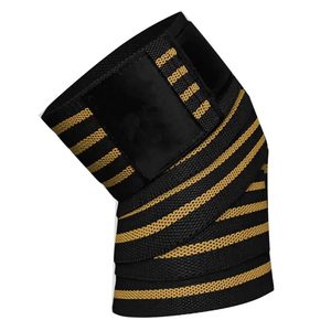 Rodillera de punto al por mayor, negra con rayas doradas, transpirable, con cierre de velcro, unisex, protección para todas las estaciones - Product Image 1