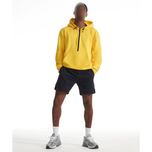 Ensemble de vêtements de sport pour hommes en 2 pièces, couleur jaune, sweat à capuche à demi-zip avec short noir, produit de qualité supérieure, best-seller - Product Image 1
